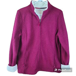 LL Bean women's cable knit 1/4 zip Pullover Sweater fleece collar and cuffs L